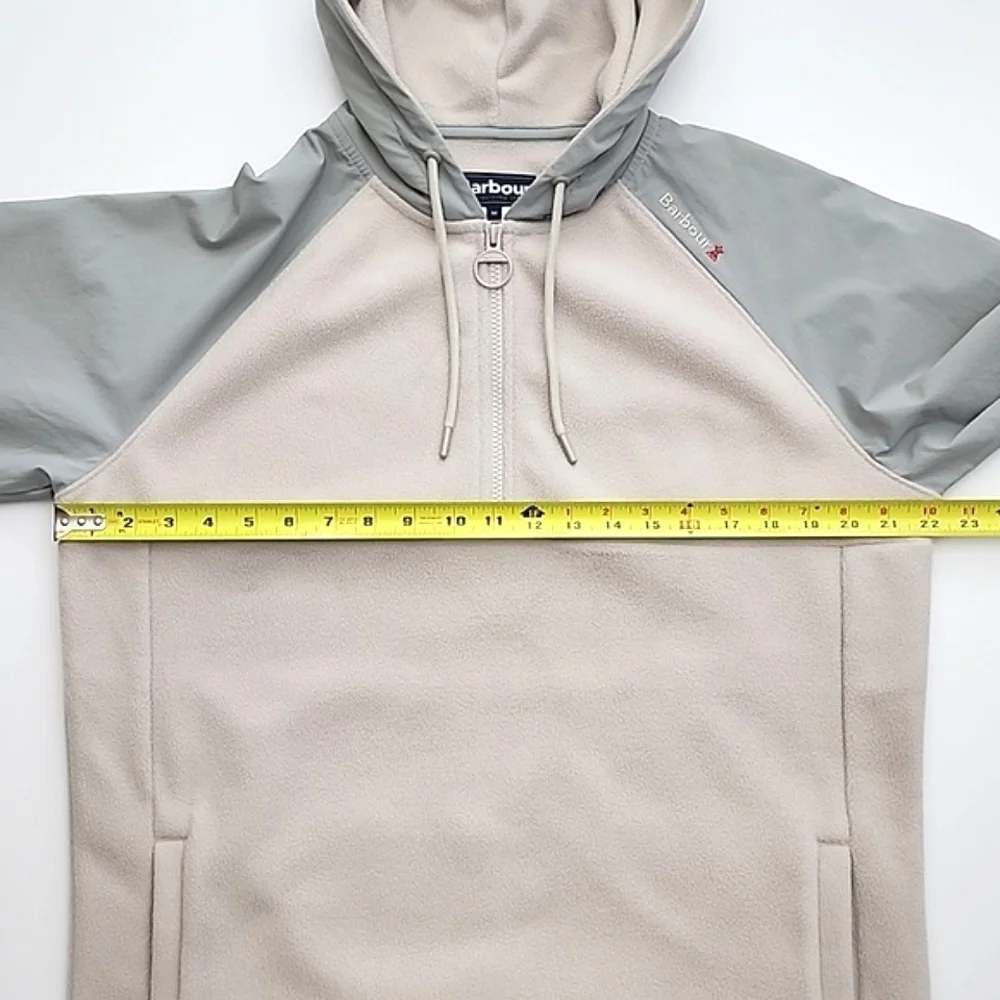 Barbour Men's Newfield Hybrid Fleece Hoodie Half Zip Pullover Grey Beige M - Picture 12 of 12